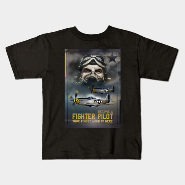 P51 Mustang Pilot Kids T-Shirt by hardtbonez